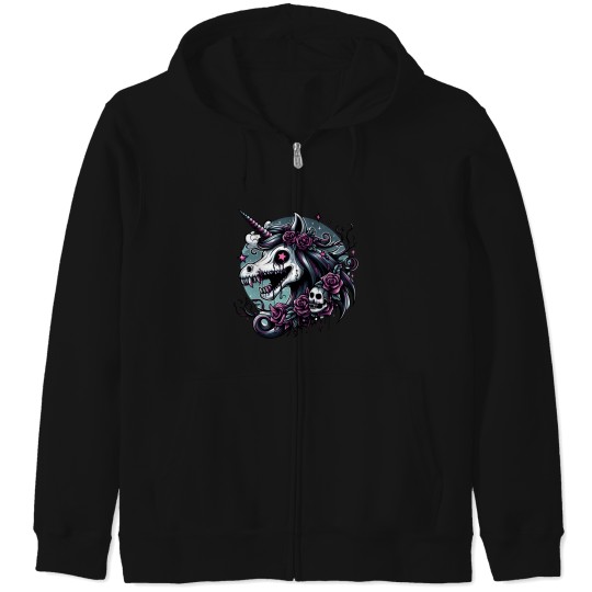 Discover zombie unicorn head Zip Hoodies