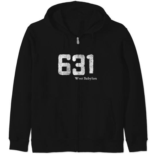 Discover Distressed 631 Area Code West Babylon New York Vneck Zip Hoodies