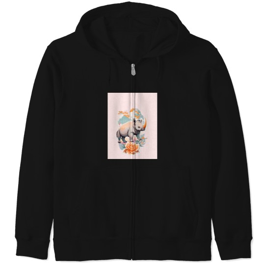 Discover 1.sticker Animals Series - colorful cute rhino- pleasant rhino - Rhinoceros Zip Hoodies