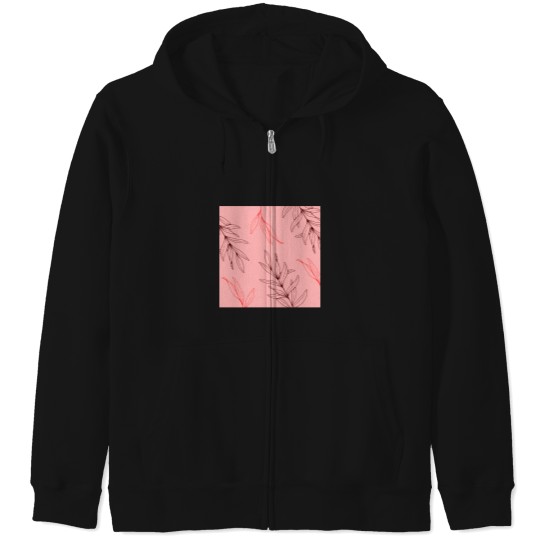 Discover Pink Red Tropical Leaves Line Drawing   T-Shirt Zip Hoodies