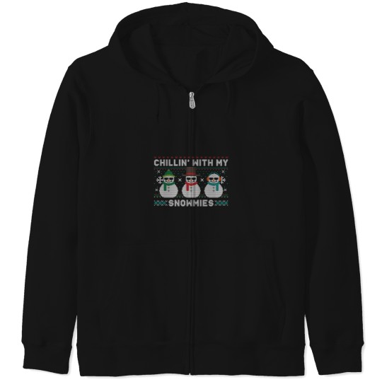 Discover Chillin With My Snowmies Cute Snowman Ugly Christmas Zip Hoodies