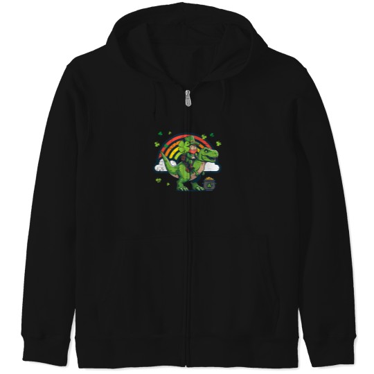 Discover Kids-St-Patricks-Day-Leprechaun-On-Dino-Saint-Pattys-Toddler-Boys-T-Shirt Zip Hoodies