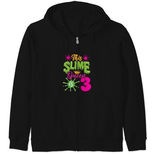 Discover Kids-This-Slime-Queen-Is-3-Slime-3Rd-Birthday-T-Shirt Zip Hoodies