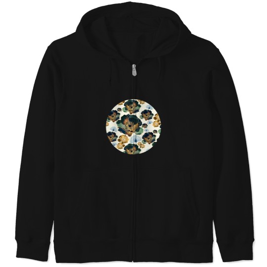 Discover Indigo Flowers And Peacocks Zip Hoodies