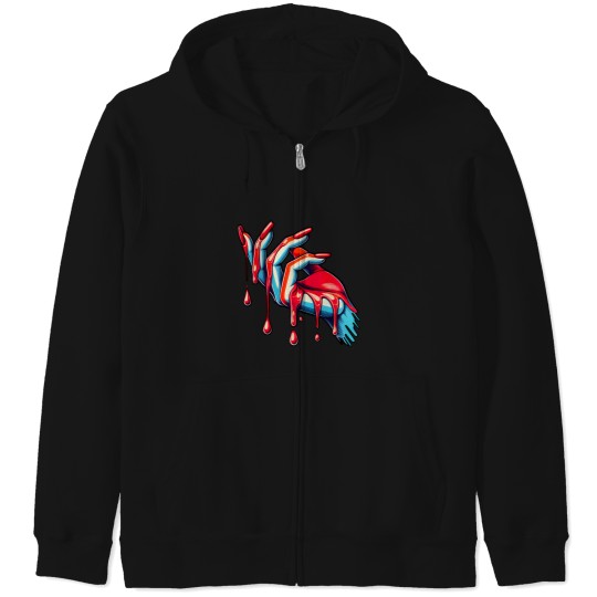 Discover Dripping Crimson: Red Painted Nails Zip Hoodies