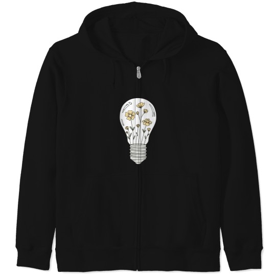 Discover Light Bulb with Yellow Flowers Zip Hoodies