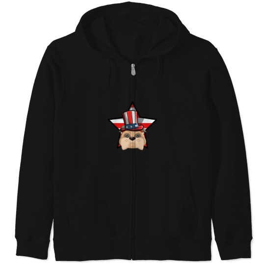 Discover Funny American Bulldog USA Flag Star 4th July Zip Hoodies