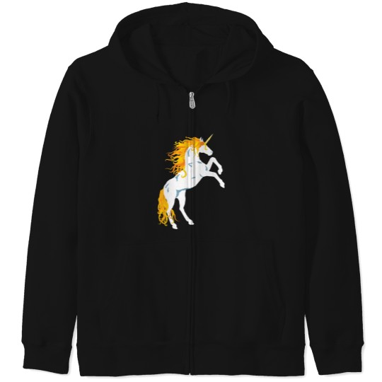 Discover Golden Maned White Unicorn Zip Hoodies