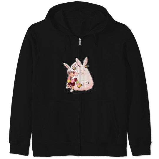 Discover Moon rabbit almond For strawberry cake Kawaii Zip Hoodies