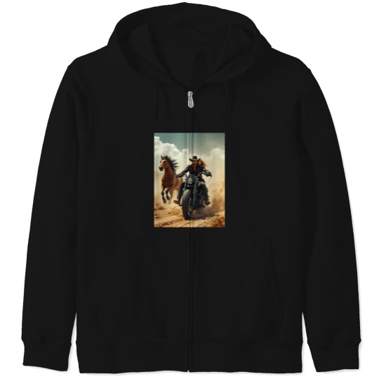 Discover Motorcycle Cowboy Spirit Riding Adventure Zip Hoodies