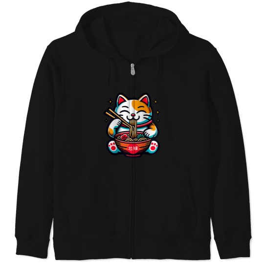 Discover Maneki neko Beckoning Cat Of Good Luck Eating Ramssen Funny Zip Hoodies