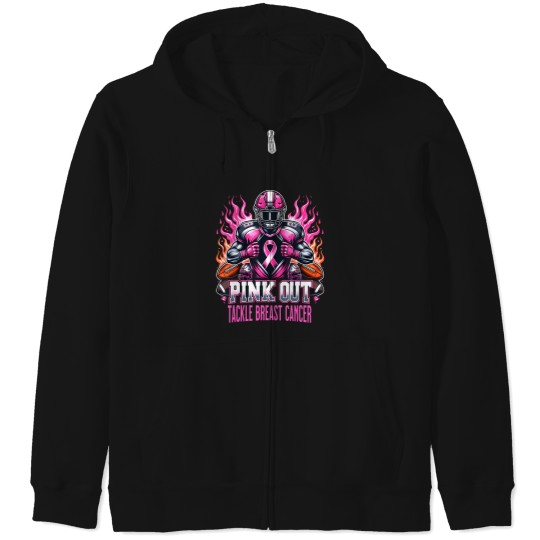 Discover Pink Out Tackle Breast Cancer Awareness American Football Zip Hoodies