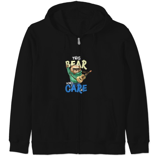 Discover this bear dont care funny guitar player Zip Hoodies