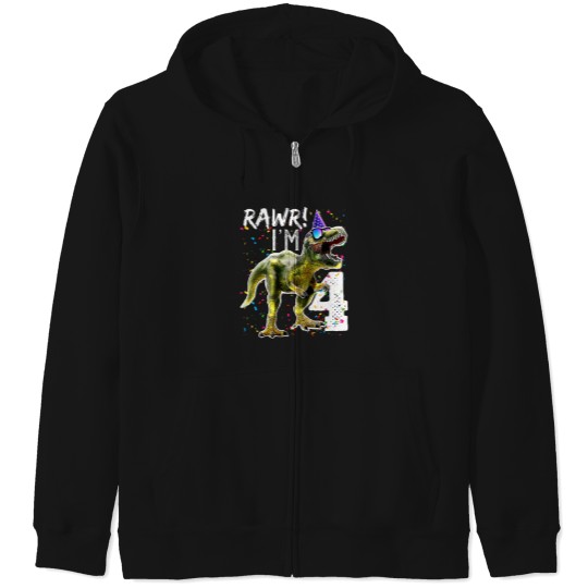 Discover Kids-Rawr-I'M-4-4Th-Birthday-T-Rex-Dinosaur-Party-Gift-For-Boys-T-Shirt Zip Hoodies
