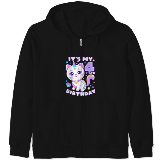 Discover Birthday-Girl-4-Years-Old-Cat-Unicorn-4Th-Birthday-T-Shirt Zip Hoodies