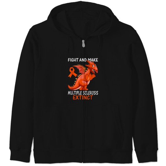 Discover Multiple Sclerosis Awareness Orange Ribbon Funny Dinosaur Zip Hoodies
