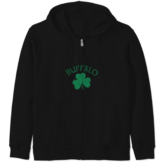 Discover Buffalo Ny Irish Shamrock Distressed Green Print Zip Hoodies