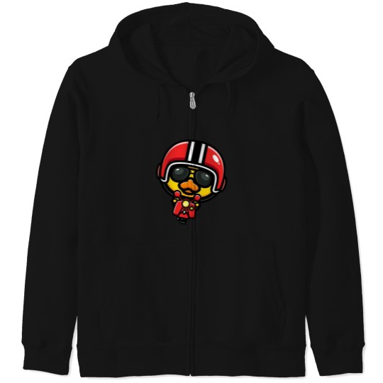 Discover a duck riding a cute motorcycle.png Zip Hoodies