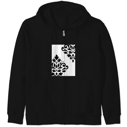 Discover Scroll-Damask-Art-I-Black-On-White T-Shirt Zip Hoodies