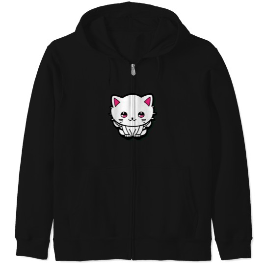 Discover Cute-White-Cat-Sparkling-Pink-Eyes-Active-T-Shirt Zip Hoodies