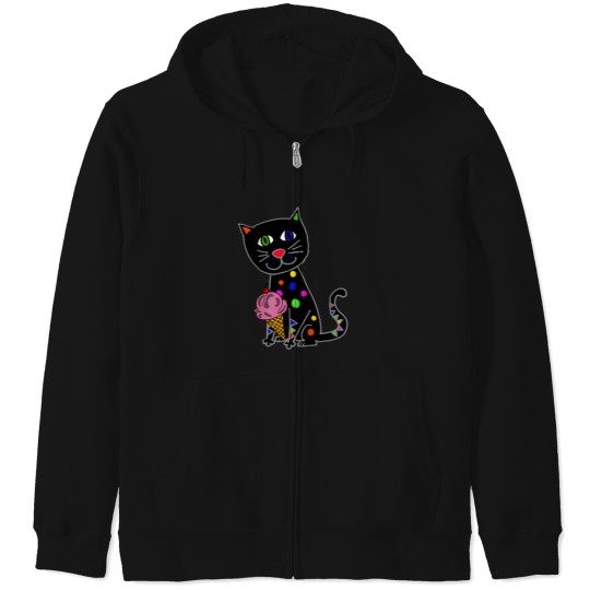 Discover Smilepetsa Black Cat Eating Ice Cream Cone Zip Hoodies