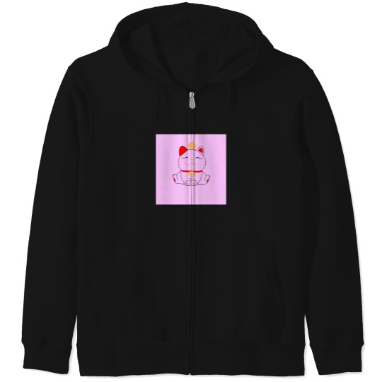 Discover Good-Luck-Maneki-Neko-Cat-On-Pink T-Shirt Zip Hoodies