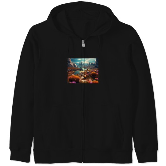 Discover Vibrant Alien Landscape Photo-Realistic Digital Art Of An Exotic World With Mossy Spores And Stone Formations Active T-Shirt 855 Zip Hoodies