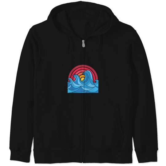 Discover 7300 Abstract Big Waves In The Sunset Active T-Shirt Zip Hoodies