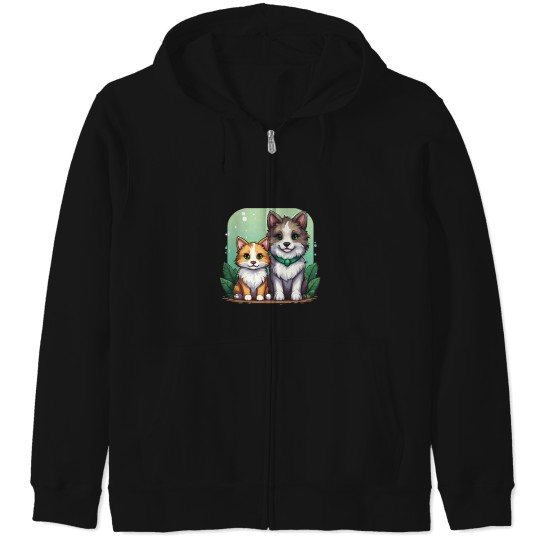 Discover 367 Pixel Art Illustration Of A Cat And A Dog In A Natural Setting Zip Hoodies
