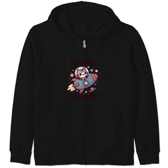 Discover Cute Space Cat Exploring the Catmosphere Zip Hoodies