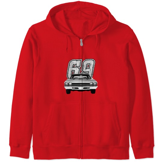 Discover 1969 Chevelle Front Grill View Silhouette Zip Hoodies