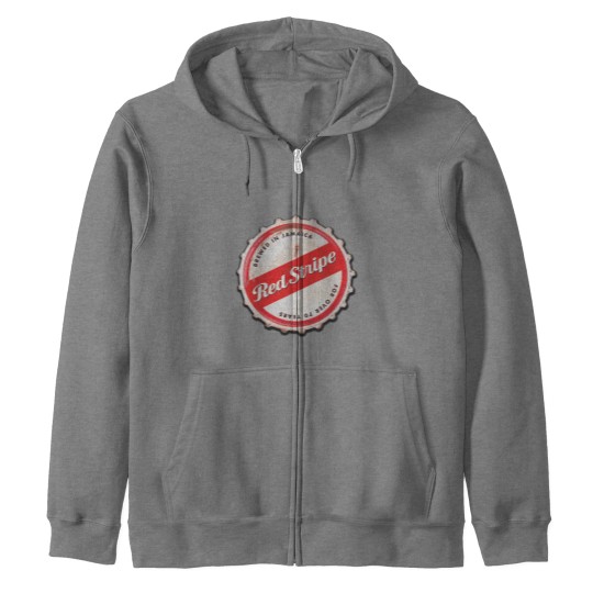Discover Red Stripe Bottle Cap Zip Hoodies