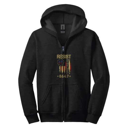 Discover Anti Trump 8647 86 47 US Flag We The People Impeach 47 Unisex Zip Hoodies