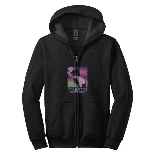 Discover Always Tired Japan Vaporwave Old Indie Aesthetic Anime Girl Zip Hoodies
